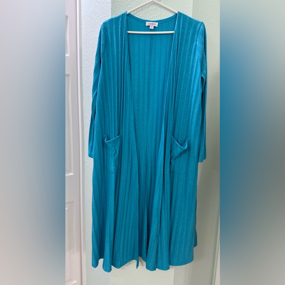 LuLaRoe Sarah Teal Knit NWOT Cardigan, Med.